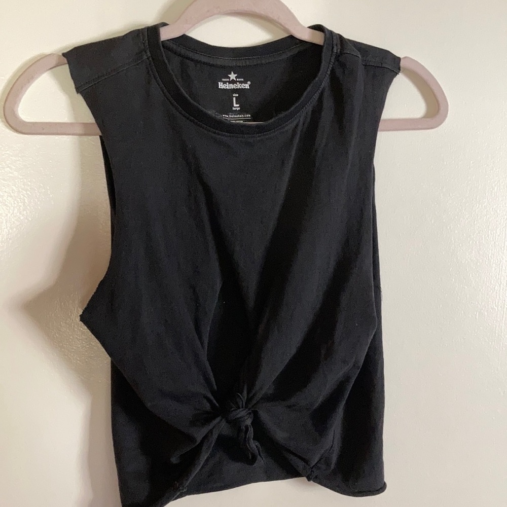 Women’s cropped Heineken Tank. “Be Cool” on back.